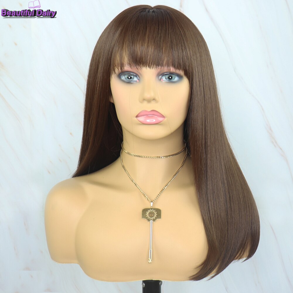 Diário bonito 16 polegada reta perucas de cabelo sintético para cabelo futura perucas de cabelo sintético resistente ao calor com franja