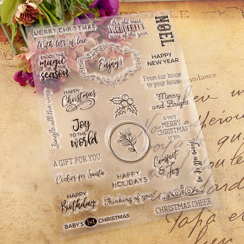 Foglio di timbro trasparente in silicone trasparente di auguri inglese di capodanno per album di scrapbooking timbro di gomma con decorazione artigianale fai-da-te