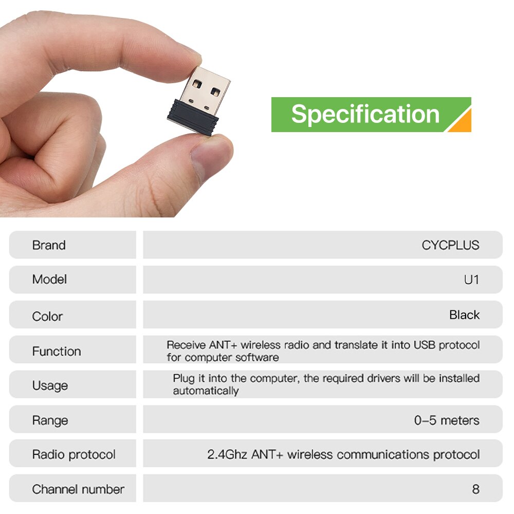 CYCPLUS – transmetteur-récepteur USB ANT + Stick, Dongle ANT +, pour ordinateur de vélo Garmin, capteur de Cadence de vitesse Bluetooth
