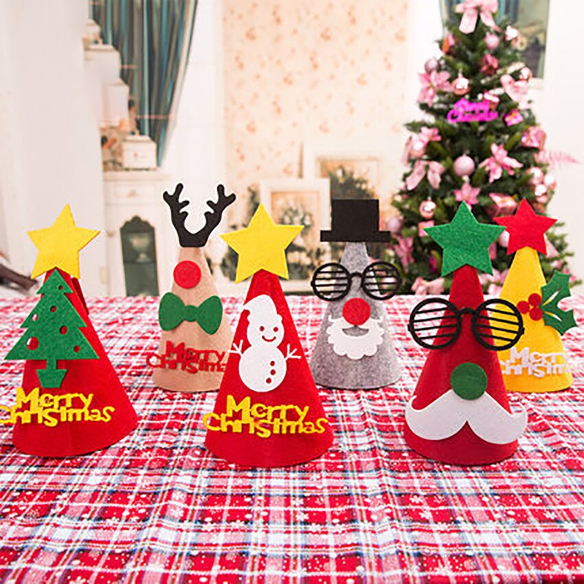 Kerstmuts van niet-geweven stof, cartoon kerstman, sneeuwpop, kerstboom, kerstversiering voor dames/heren/kinderen/volwassenen