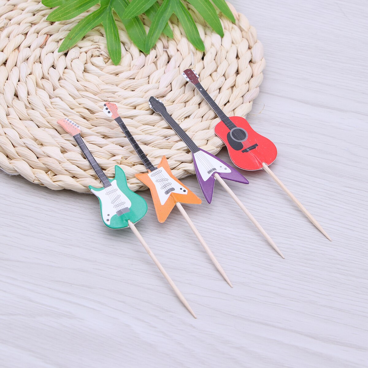 24 pçs guitarra cupcake toppers instrumento musical forma cupcake ferramentas de decoração bolo toppers para festa aniversário suprimentos a50
