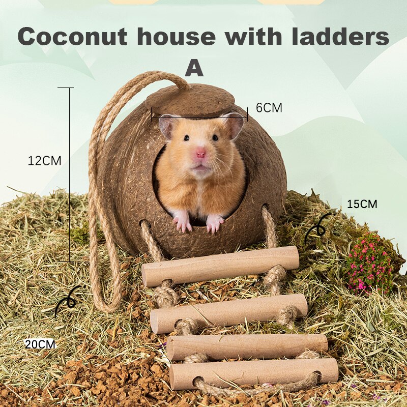Hamster naturlig kokosnød hus lille kæledyrsskur hus senge gunie tyggelegetøj hamster tilbehør fuglebure: Kokoshus a
