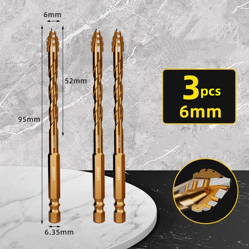 Upgraded Four-edged Sawtooth Drill Bit For Tile Drilling And Concrete Special Electric Drill Ultra-high Hardness Drill Bit: Yellow