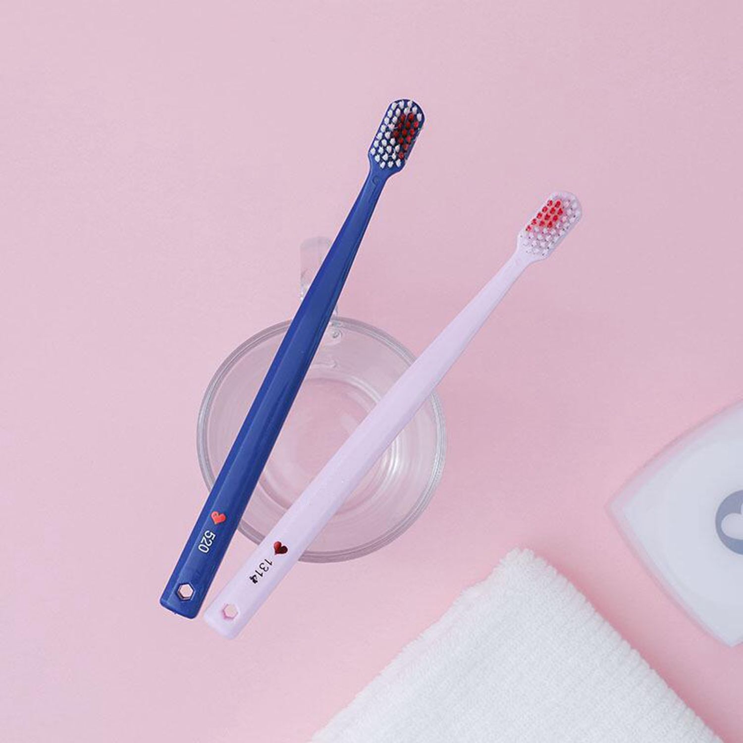 2Stck Erwachsene Zahnbürste Paar Freunde Familys Weichen borsten SchöNe Herz Umweltfreundliche Zahn Pflege Oral Hygience Gesundheit Pflege: Blau Rosa-2Stck