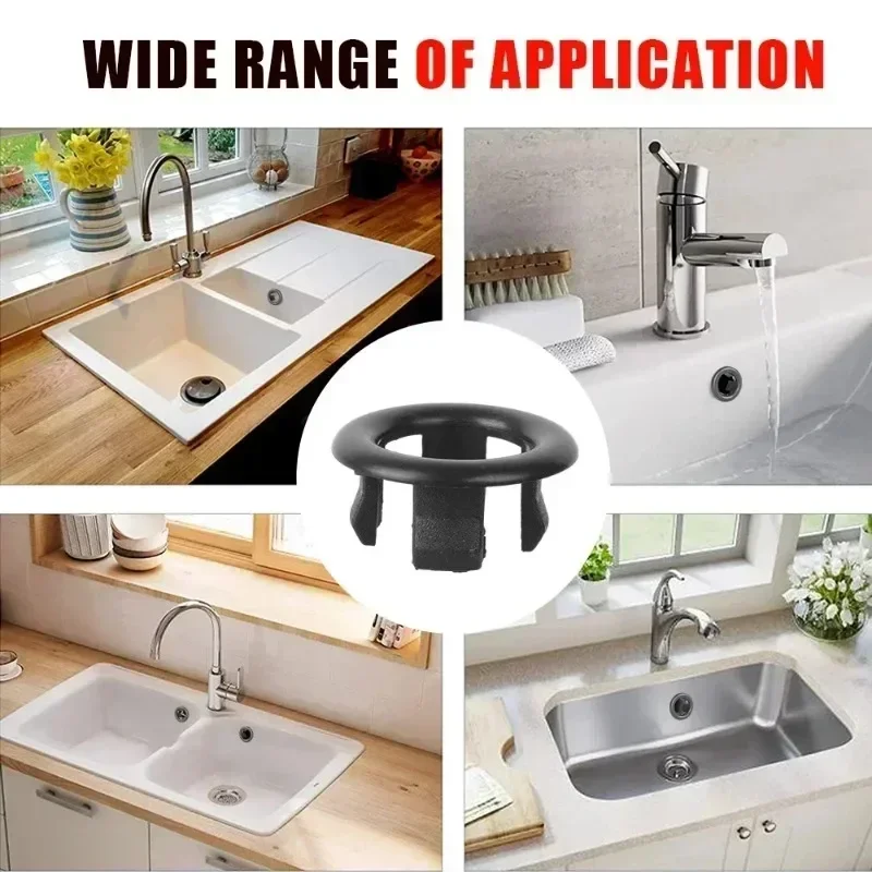 Plastic Sink Hole Overflow Cover Bathroom Kitchen Basin Trim Bath Drains Caps Replacement Sink Wash Basin Overflow Ring Plug