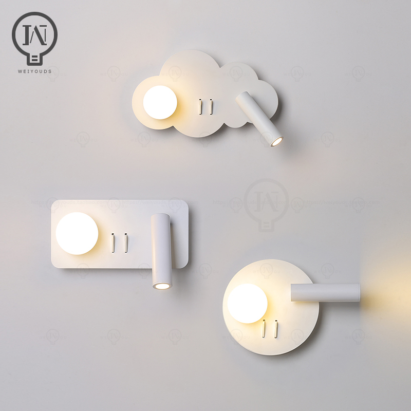 Hvit vegglampe bakgrunnsbelysning 350 gradere rotasjon justerbar vegglampe hotellsoverom nattbordsstudie lesebordslampe med bryter