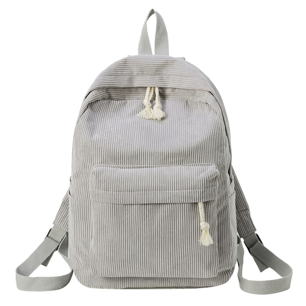 Bolso de hombro suave para mujer, mochila informal de pana lisa con cremallera, doble hombro: D