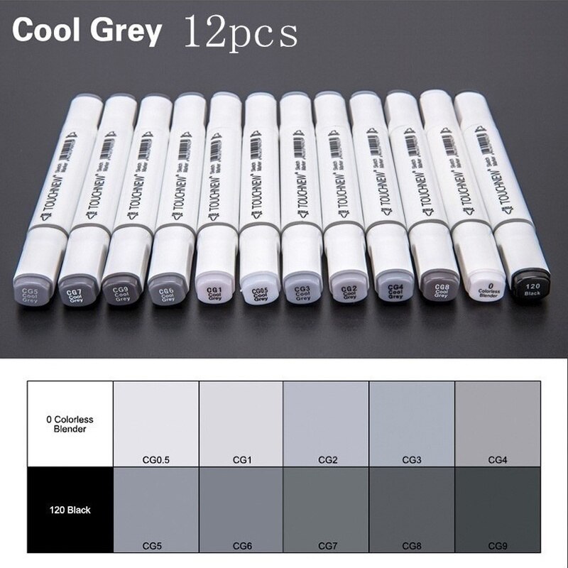 TOUCHNEW 12/24 kolory szary/skóra zestaw Sztuka markery artysta znacznik Blendable alkohol pisak robić szkicowania dla portretu ilustracja rysunek