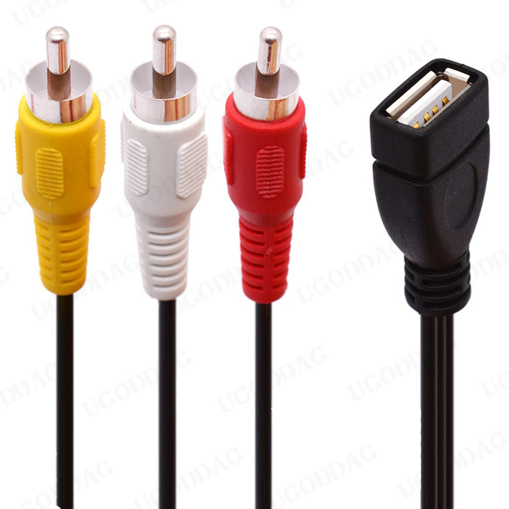 Adaptador USB macho a 3 RCA hembra, convertidor de Audio, Cable de vídeo AV A/V, Cable USB a RCA para HDTV, TV, Cable de televisión, 1 ud.