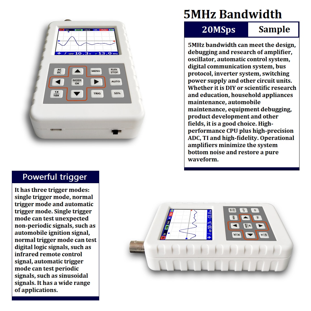 Dso fnirsi pro mini osciloscop digital portabil portabil 5m lățime de bandă 20 msps rata de eșantionare cu  p6100 sonde standard bnc