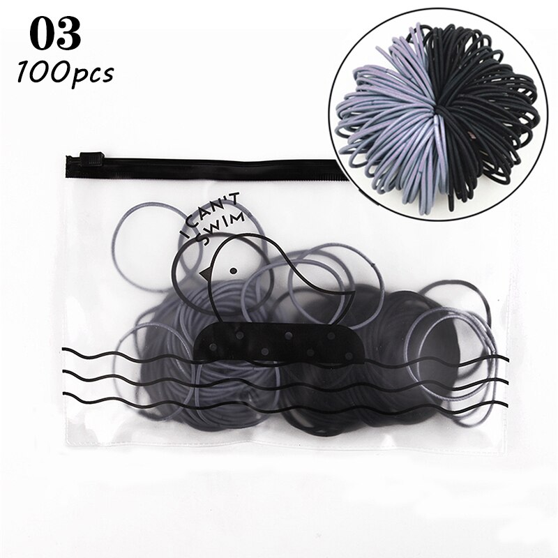 100pcs/bag 4.5cm High Elastic Rubber Bands Basic Hair Bands Scrunchies Hair Ties Gum Women Girls Braided Ponytail Holder Rings: 03 (with bag)