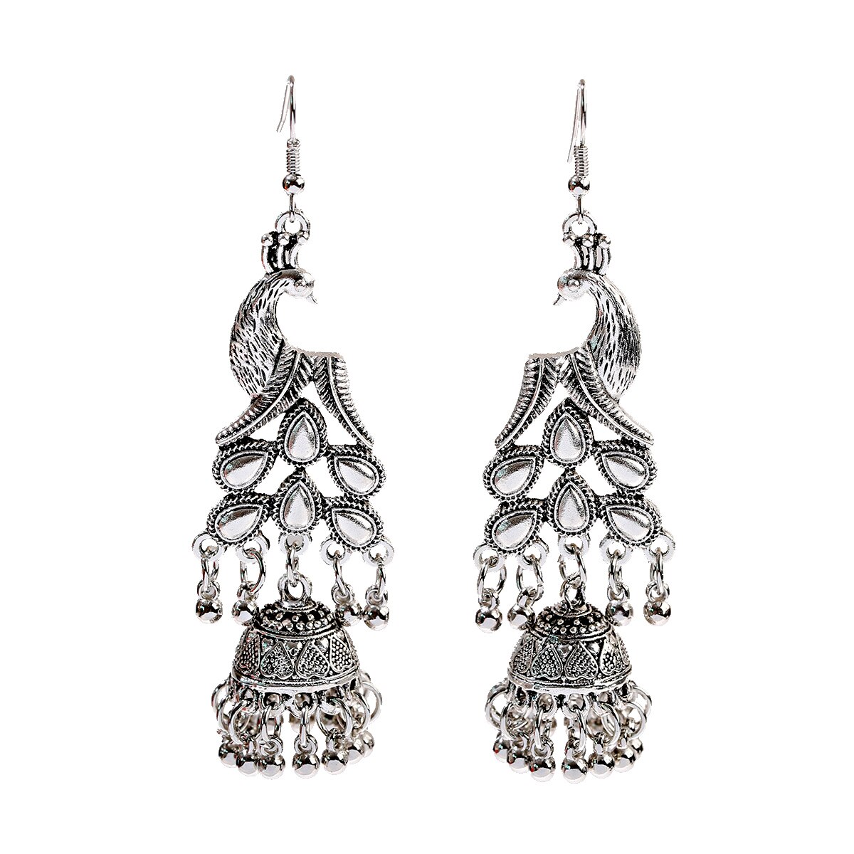 Vintage Indian Bollywood Kundan Peacock Carved Jhumka Jhumki Water Earrings Women Boho Ethnic Long Tassel Earring Jewelry: HXE229-2