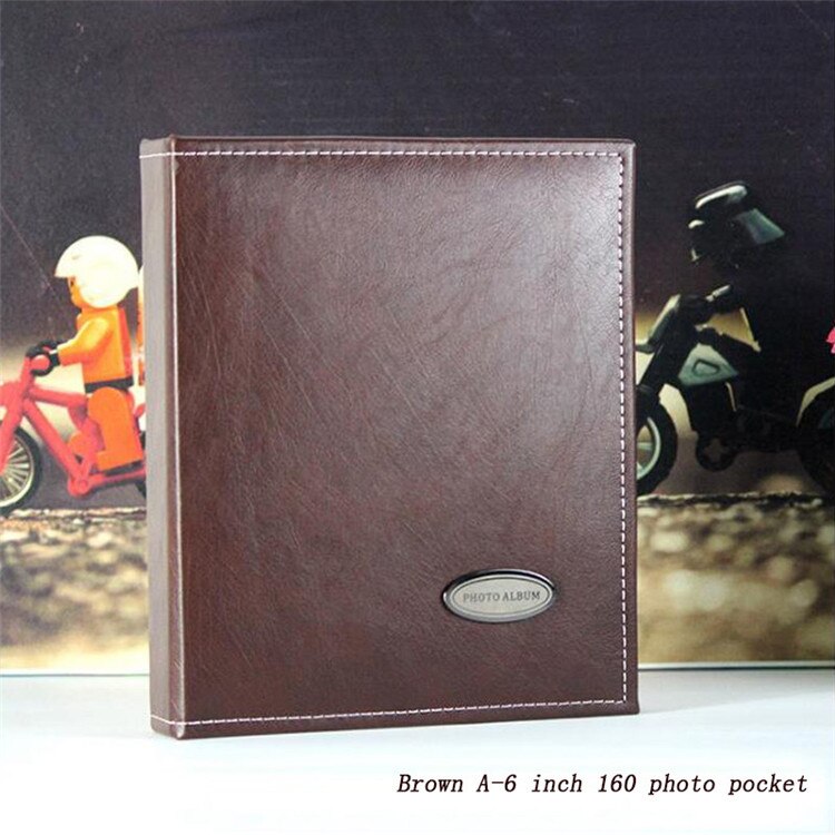 160 pockets PU Leather Photo Album Vintage Carved Handmade DIY Insert Scrapbook Foto Albums Flush Mount Album: brown-B