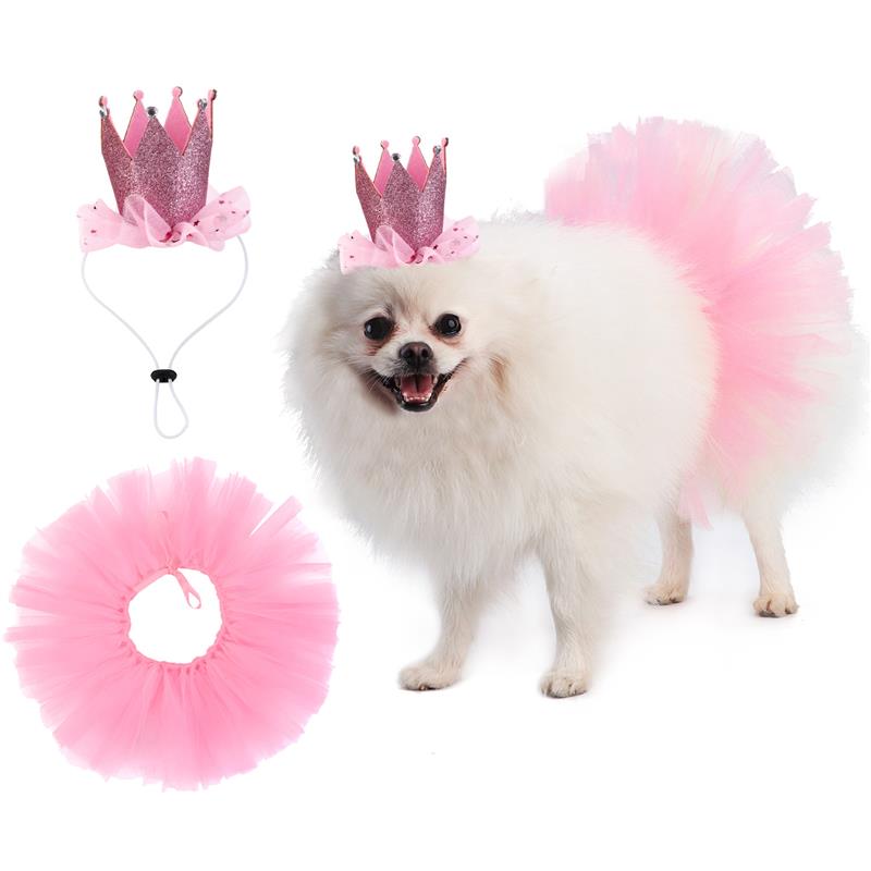 2 Stks/set Huisdier Tutu Rok Leuke Party Bubble Rok Pet Kostuum Rok Met Pet Crown Hoofdband Voor Verjaardagsfeestje Jurk: Pink