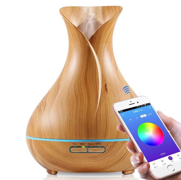 550ML Essential Oil Aromatherapy Diffuser With APP Remote Control Aroma Diffuser LED Lights For Home Ultrasonic Air Humidifier: Light Wood Grain / UK