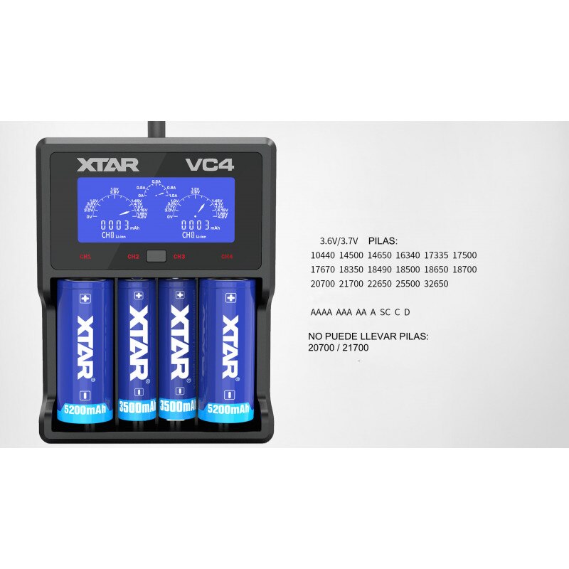 Xtar Mcvcvp124 Vc4 Universal Charger With Lcd For Li-Ion Battery