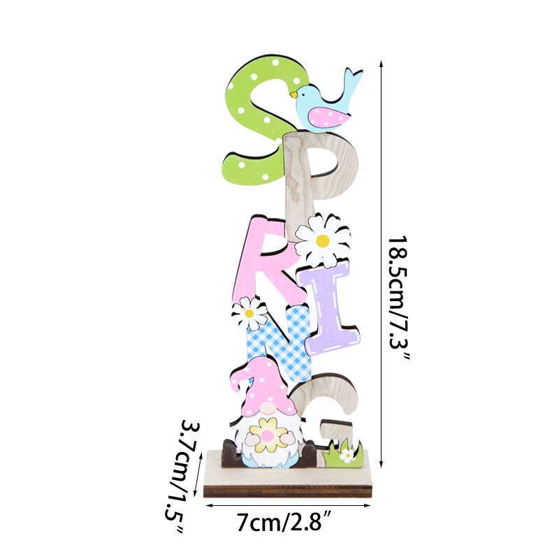 Happy Easter Spring Wooden Letters Decoration Easter Ornaments Bunny Carrot Faceless Gnome Wood Craft Kids Toys Party Decor: E03-1pcs