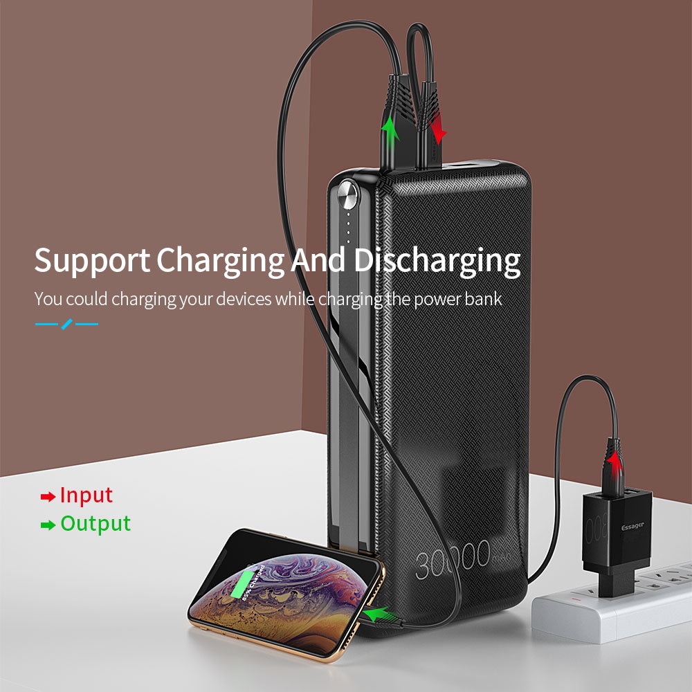 Essager 30000 mAh Energie Bank schnell aufladen 3,0 PD USBC 30000 mAh Energie Tragbare Externe Batterie Ladegerät Für iPhone Xiaomi mi