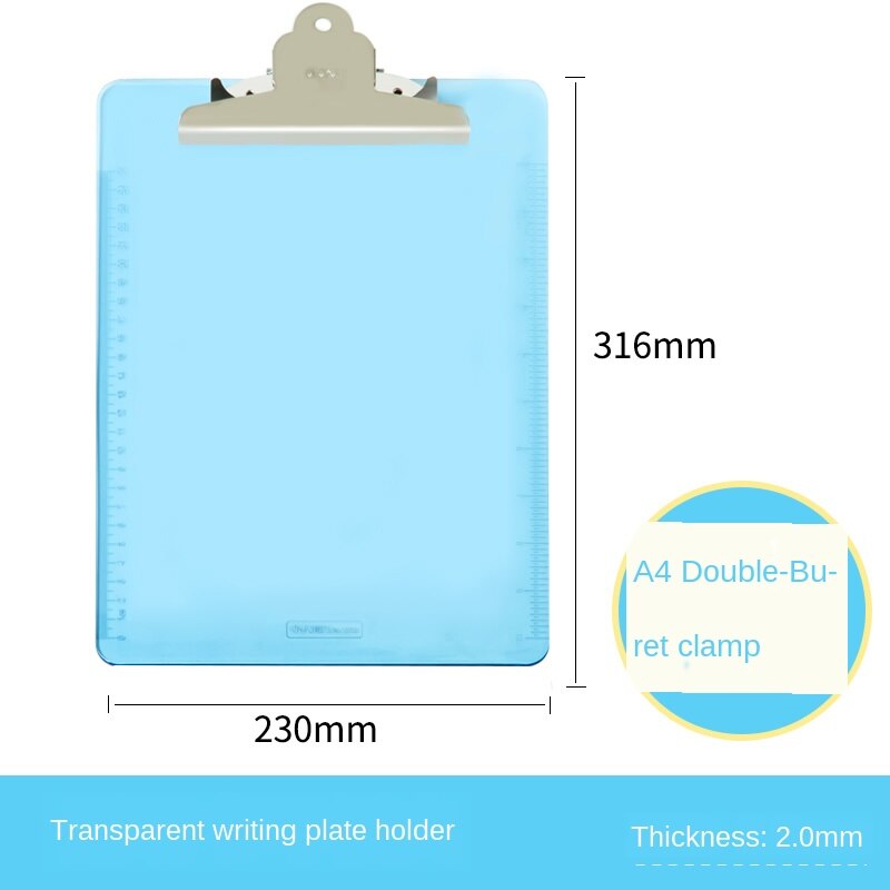 File Splint A4 Plates Writing Splint Stationery Splint Pad Cardboard Board Transparent Clip Multi-Function Folder: Blue