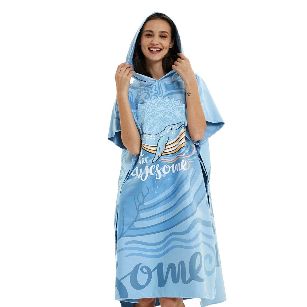 Microfiber Women Man Swimming Diving Bathrobe Cloak Printing Changing Robe Bath Towel Outdoor Hooded Beach Towel Poncho Towels