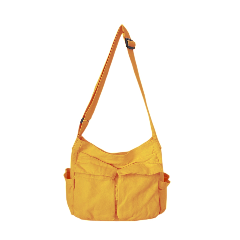 Women's School Messenger Bags For Women Shoulder Ladies Handbag Solid Large Capacity Casual Canvas Shoulder Female Bags: Yellow