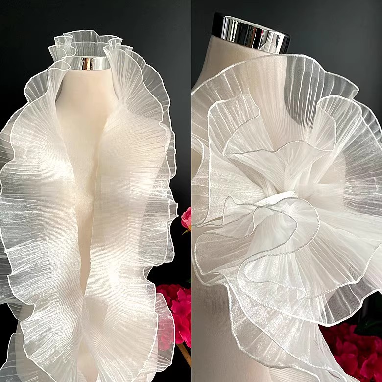 2 Meter Plissee Rüschen Organza Farbverlauf Spitzenbesatz 13 cm breit DIY Kleidung Spleißen Dekor Band Hochzeitskleid NäHenne Stoff: Laserhell