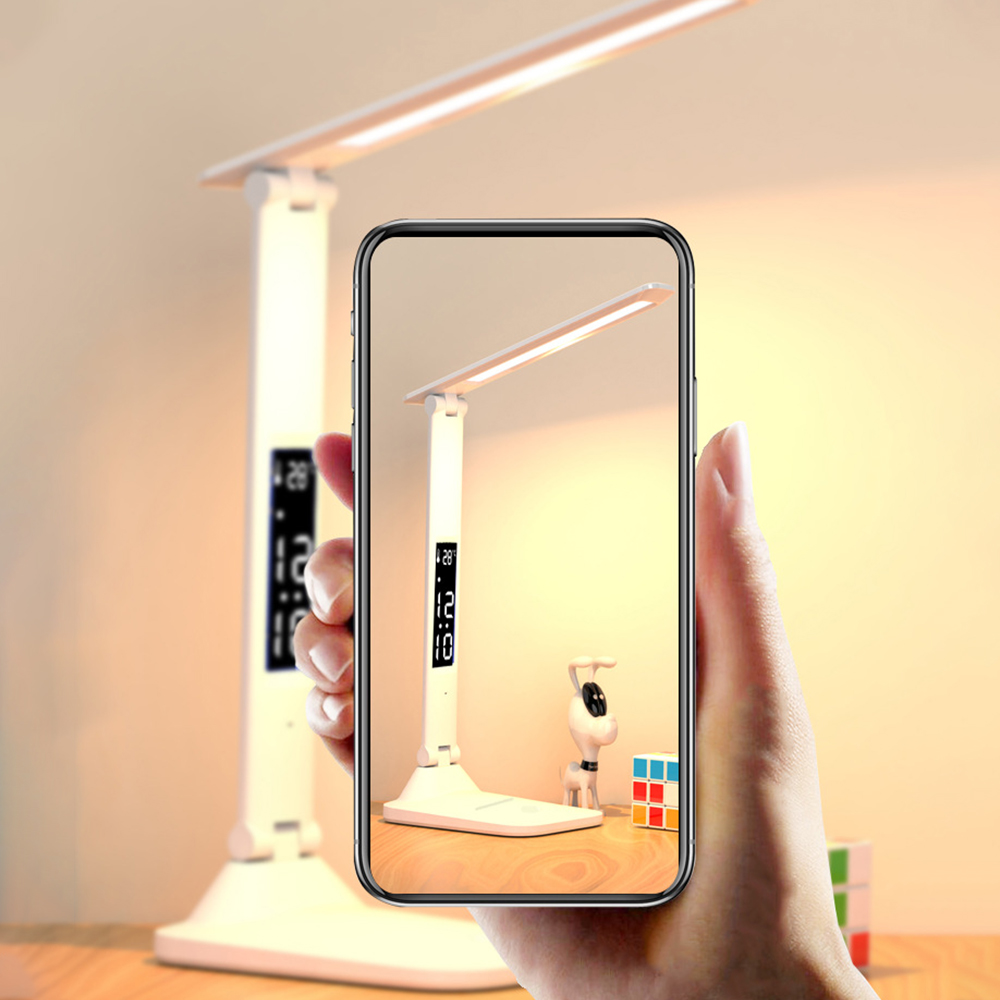 USB-bureaulamp 3 niveaus dimbaar aanraaknachtlampje Oplaadbaar multifunctioneel opvouwbaar met kalenderklok Studie-leeslamp
