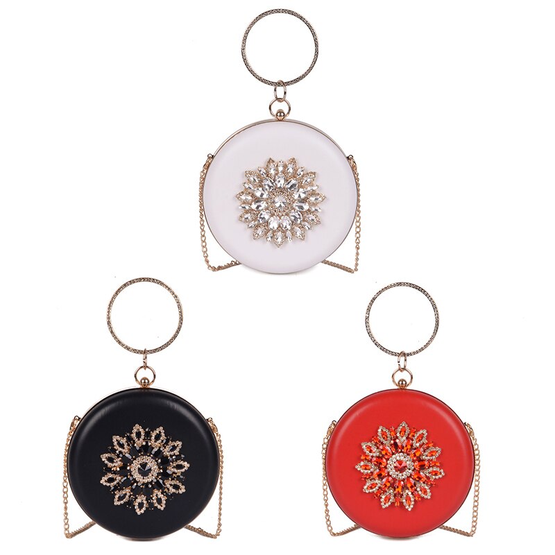 Pochette de soirée femme pochette blanche fleur de soleil cristal sacs à main ronds de luxe sac à main de mariage sac à bandoulière de fête ZD1528