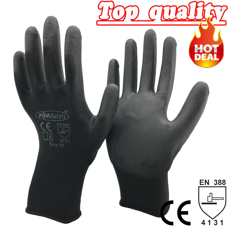 NMSafety guantes de trabajo de , 24 piezas/12 pares, con revestimiento de palma de goma PU, guantes protectores de seguridad: YELLOW / L