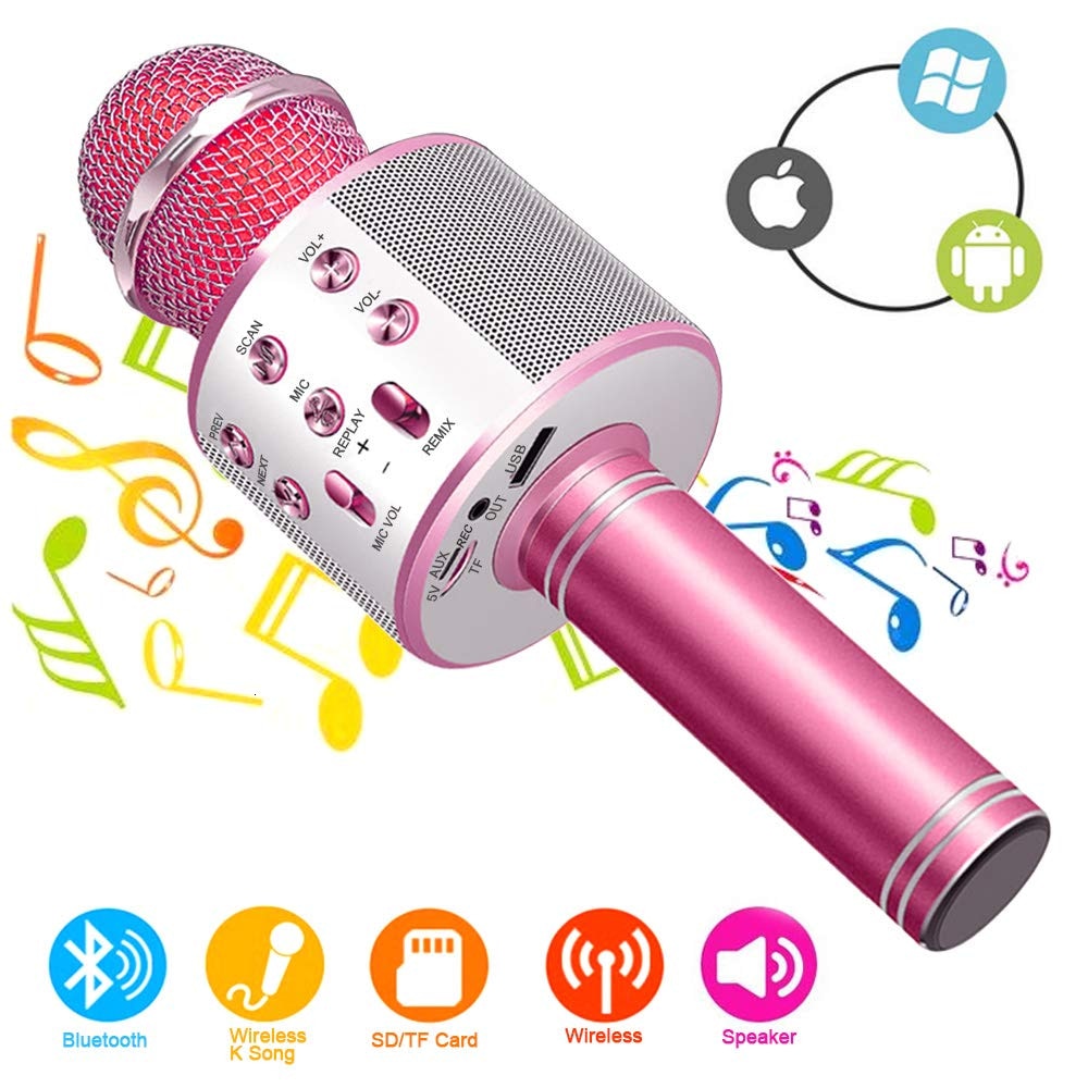 WS858 Bluetooth Handheld Karaoke Speaker Player Machine for Kids Adults Home KTV Party for Android/Iphone/Ipad/Pc Girl Boy