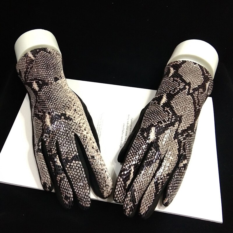 Gants à écran tactile pour femmes | Hiver, motif de serpent en Faux cuir d'animal, gant de conduite, daim velours épais, gant léopard H87