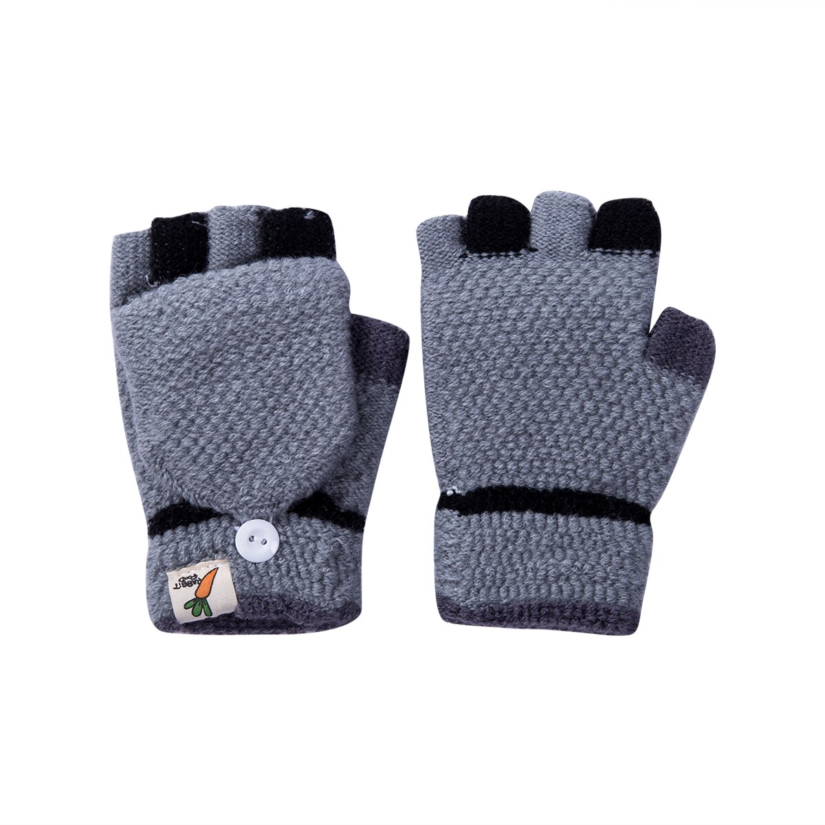 Baby Unisex Warm Gloves Kids Boys Girls Winter gloves Half Finger Flip Cover Knitting Mittens 3-6Years: Gray