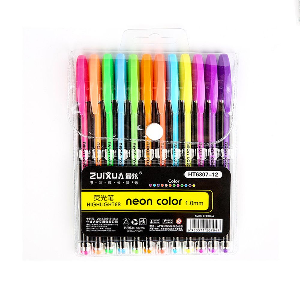 Ensemble de stylos Gel à paillettes colorées, 12 pièces, 1.0mm, stylo de couleur pour dessin, bricolage, Album, Journal, surligneur, stylo de signature: 3