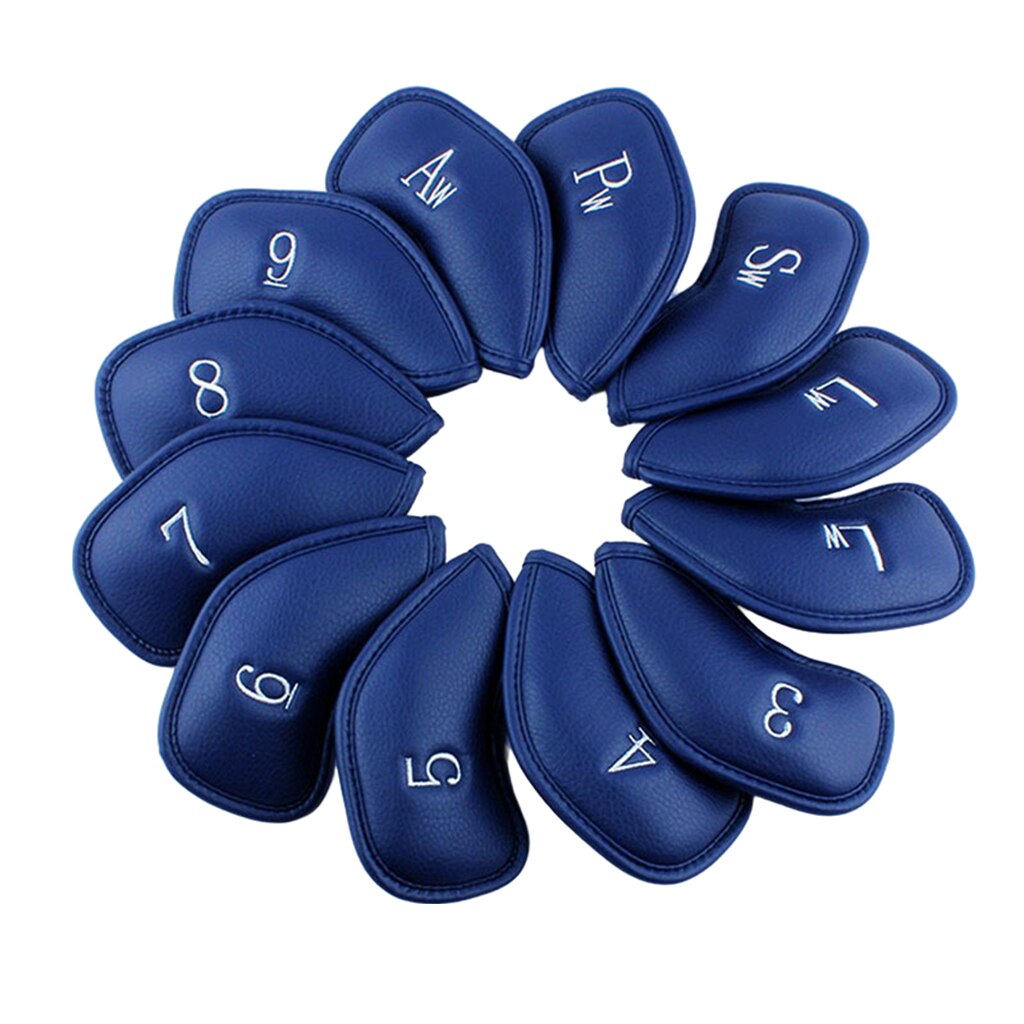 Couvre-têtes de Golf en cuir PU, 12 pièces, couvre-têtes de Golf à motifs brodés, équipements pour Sports de plein air: Blue
