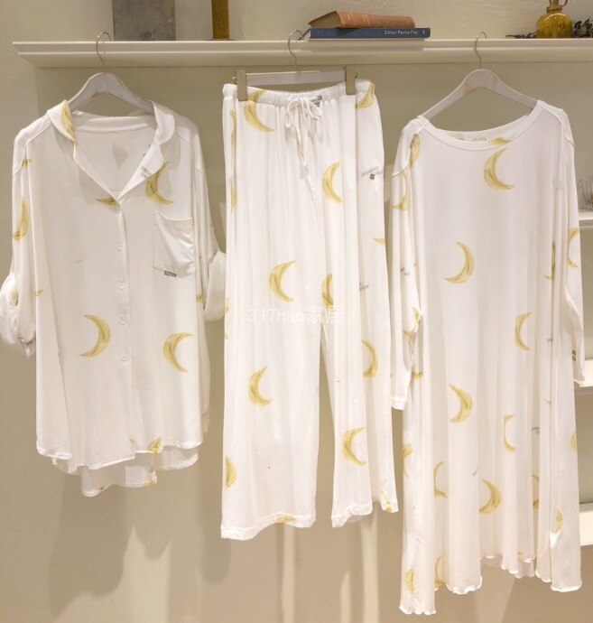 Japanese spring and Autumn thin pajamas gelato Modal cotton clouds long sleeve pantsuit crescent soft home wear sleepwear
