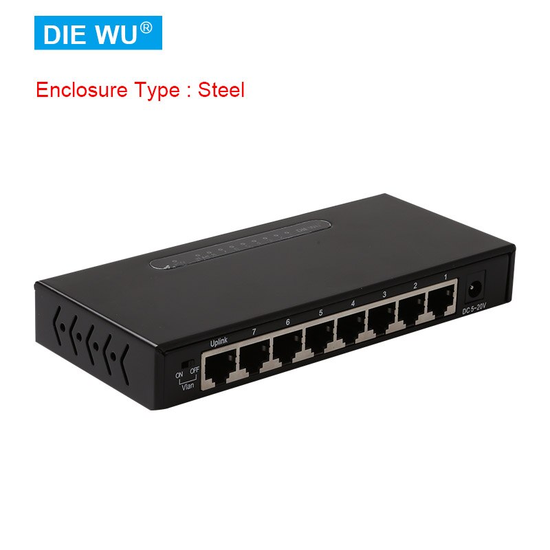 TXE099 8-Poort Gigabit Ethernet Onbeheerde Switch Thuis Netwerk Hub, Kantoor Ethernet Splitter, plug-En-Play Met Vlan Switch: Iron shell