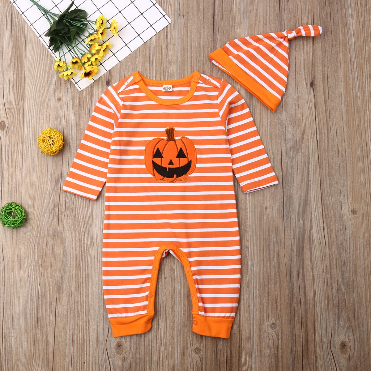 2019 fantasia Novità Appena nato Del bambino Della Ragazza del Ragazzo di Zucca di Halloween Vestiti A Strisce Pagliaccetto Lungo Del Manicotto del Vestito Della Tuta vestito 0-24M Carino: ragazzo / 18m