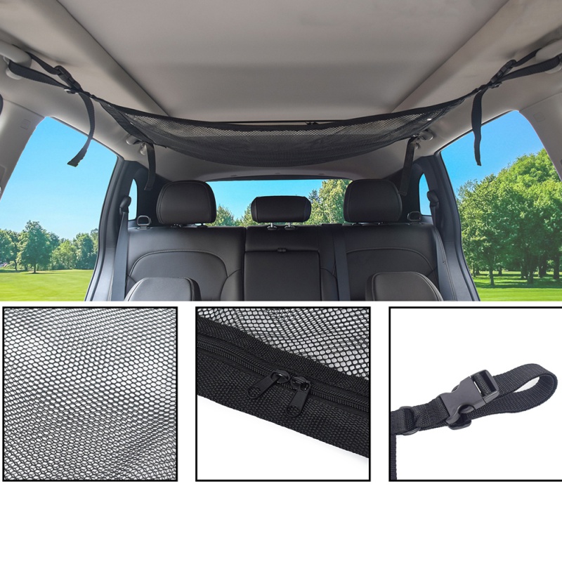 Car Ceiling Roof Interior Mesh Pocket Cargo Net Zipper Storage Bag 1 order