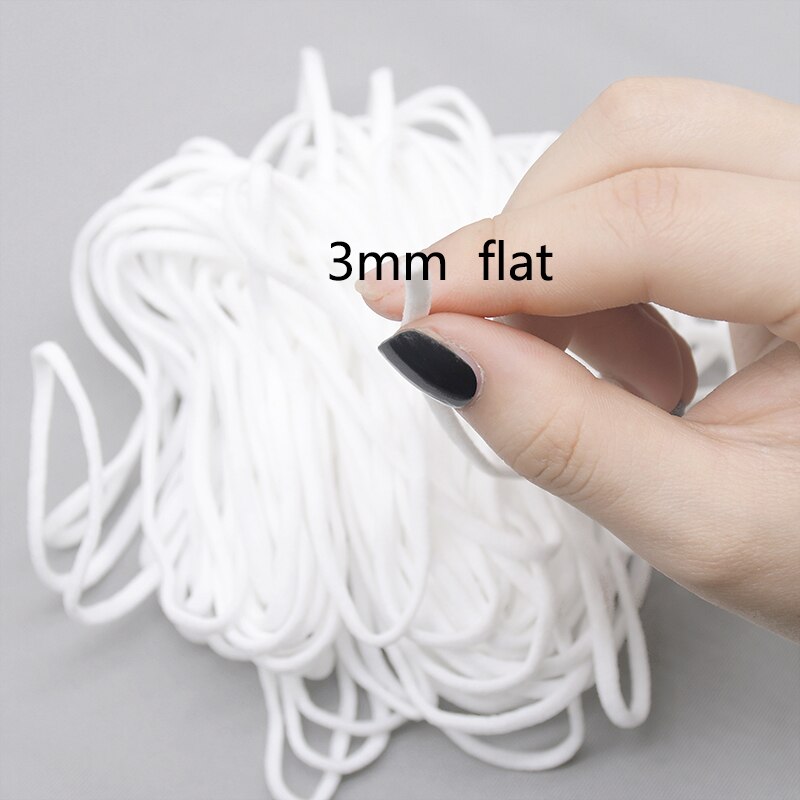 20m 2.5-4mm vita runda platt tunt elastiskt band rep gummiband snöre öronsnöre gör-det-själv sömnad hantverk öronhängande rep tillbehör: B03-3mm platt