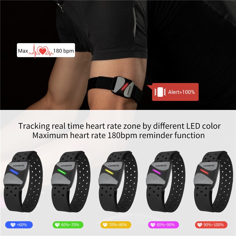CooSpo Frecuencia Cardíaca Bluetooth 5.0 Ant+ Sensor óptico de Pulsómetro Brazo para Wahoo Garmin Zwift Strava Rouvy Trainerroad