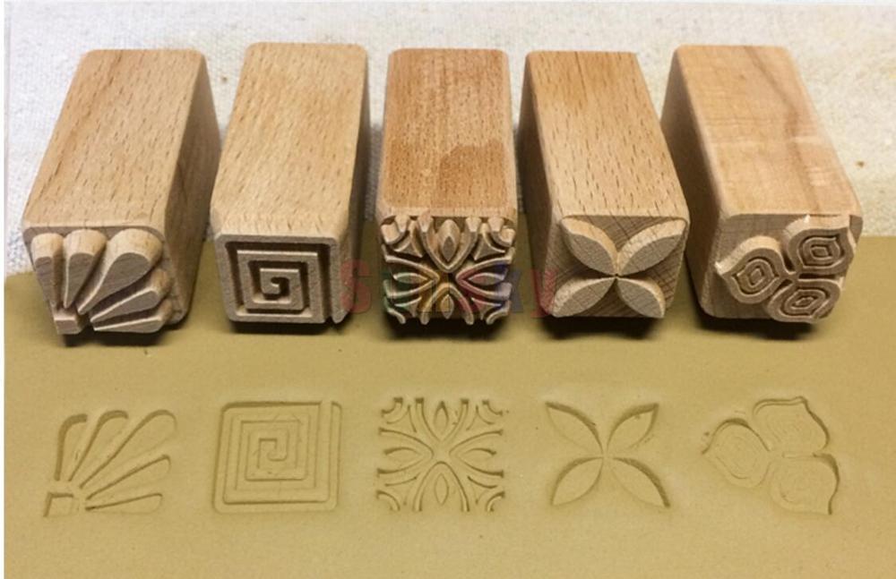 Aardewerk Keramische Tool Hout Textuur Stempel Puur Massief Hout Afdrukken Creatieve Tool Keramische Klei Kneden Afdrukken Chop: geometry 5pc