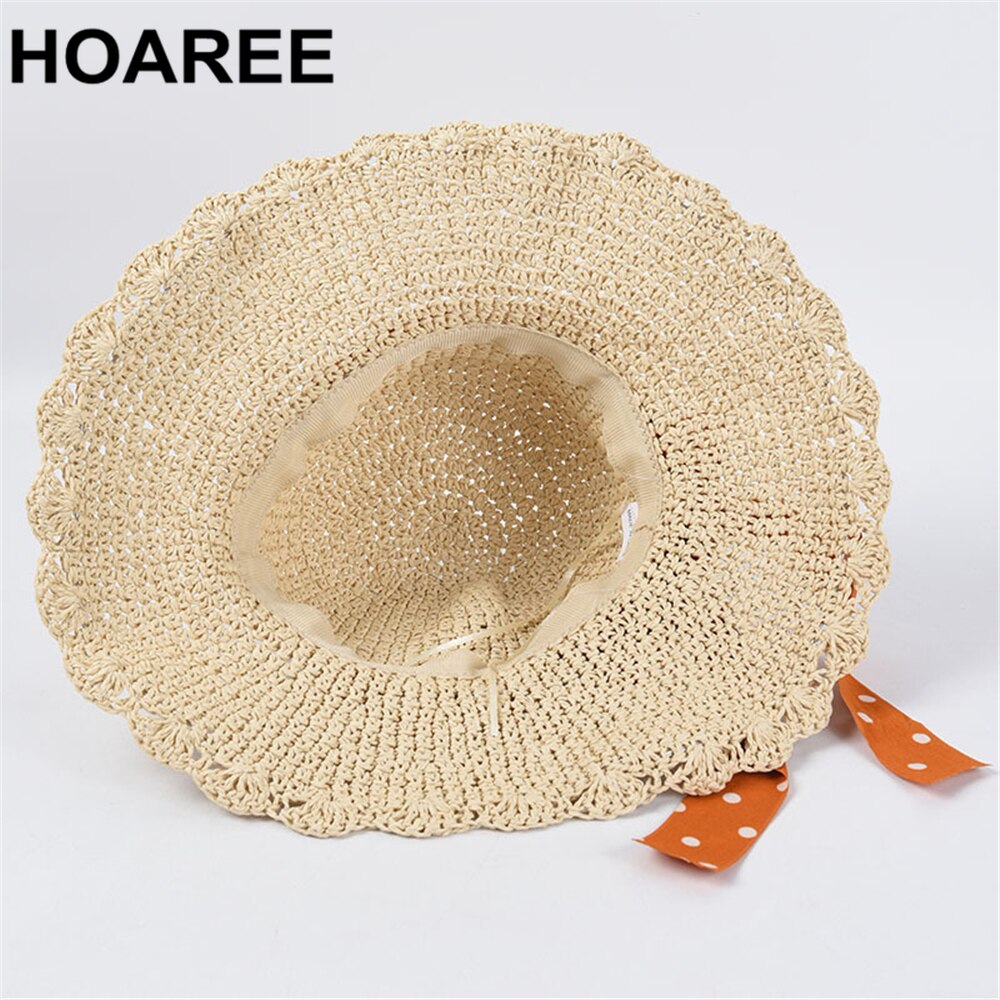 Hoaree zonnehoed voor dames zomer stro opvouwbaar brede rand stippen strik dames vintage mooi merk casual strandpet