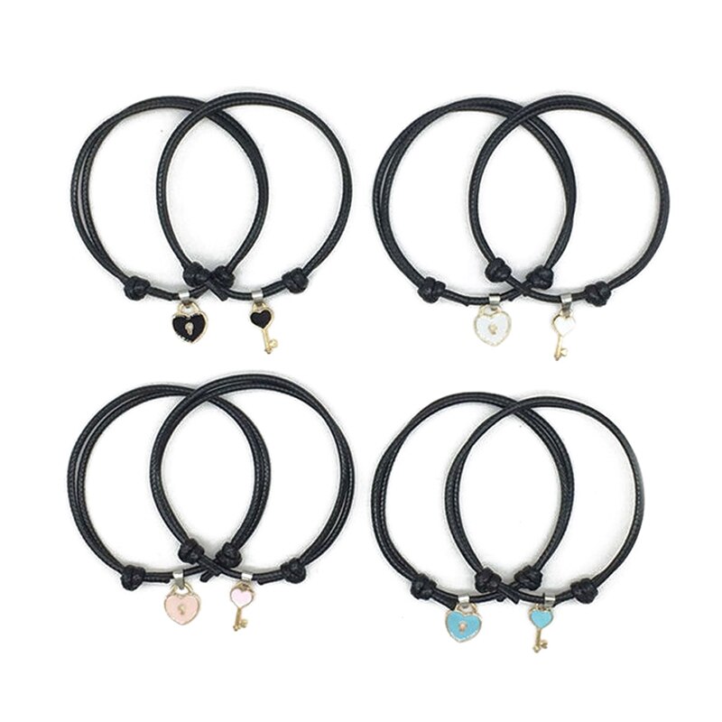 2 stuks/paar armband met legering sleutel liefde hart slot bedel armband handgemaakte sieraden touw armband voor geliefden paar
