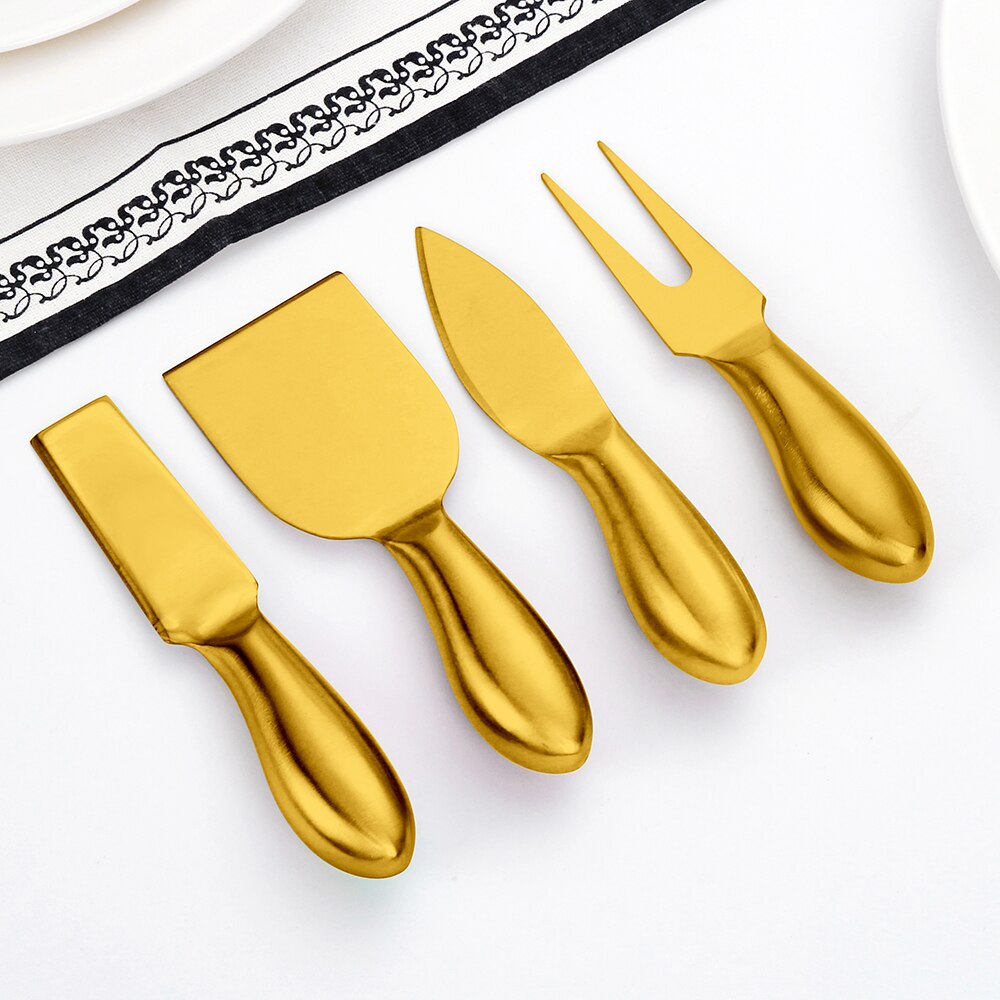 1Pcs Kaas Tool Gold Kaas Slicer Cutter Mes Creatieve Kaas Raspen Cake Spatel Boter Messen Vlees Vork Keuken Servies