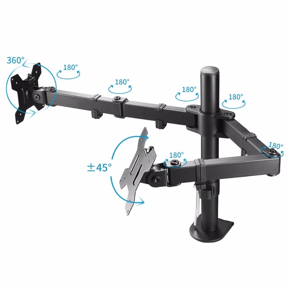 Suptek-soporte de montaje para Monitor LCD LED, totalmente ajustable, de doble brazo, para pantallas de 13 "-27" con inclinación de 15 grados MD6442
