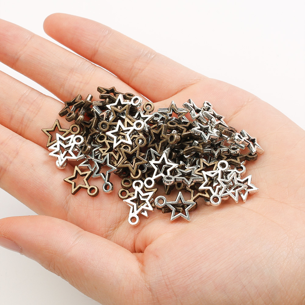 Dijes estrella DIY colgantes Metal pentagrama Vintage plata bronce joyería accesorios para pulsera collar artesanía hecha a mano