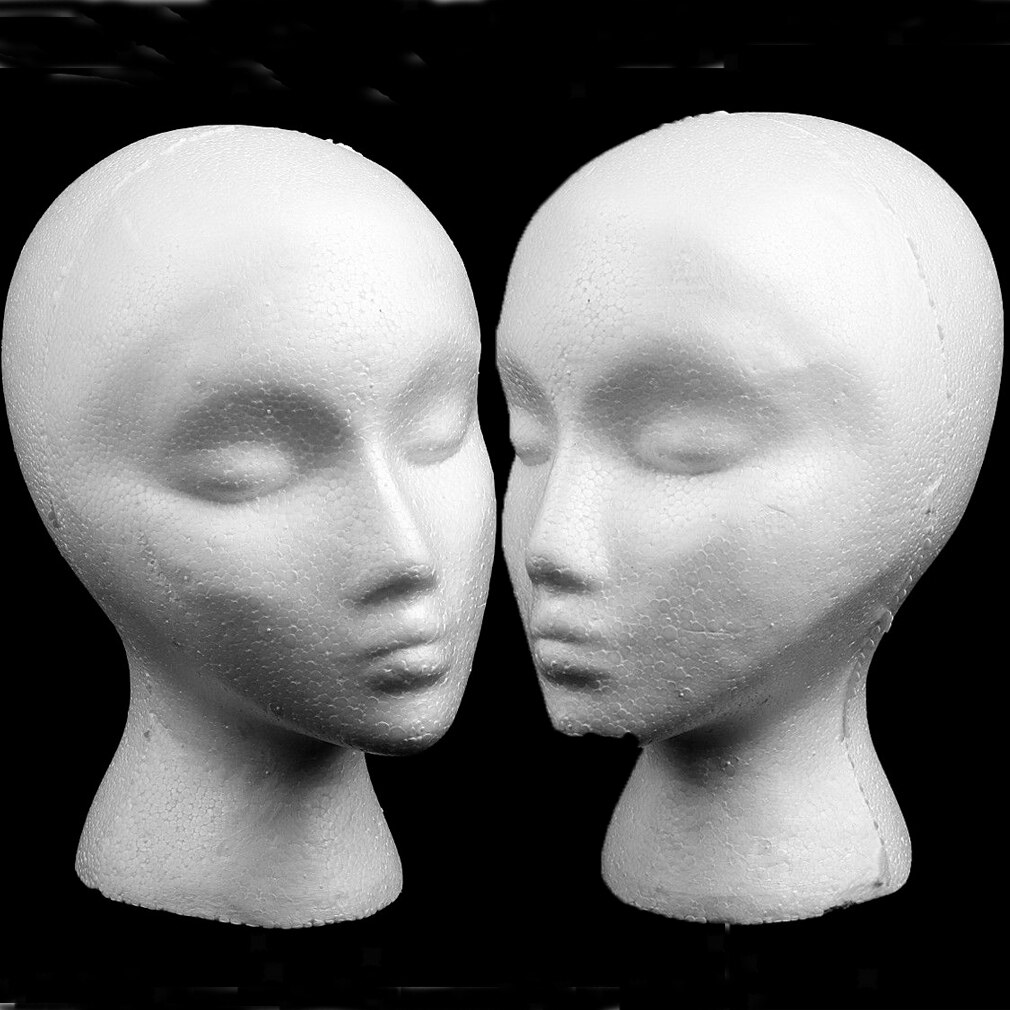 Vrouwelijke Witte Doorbuiging Hoofd Polystyreen Piepschuim Foam Hoofd Model Stand Pruik Haar Hoed Headset Mannequin Hoofd Display Stand Rack