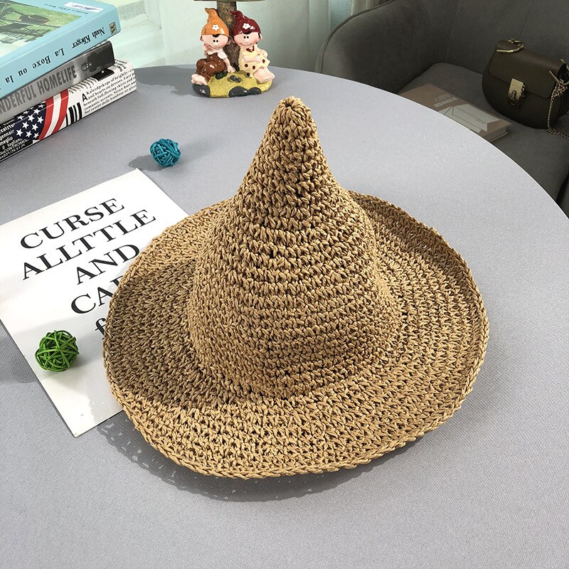 Sombrero de paja de verano para niña, bebé, playa, protección solar, gorra informal para niños, protección solar, protección solar, sombreros de bruja, gorras de Color sólido H7375