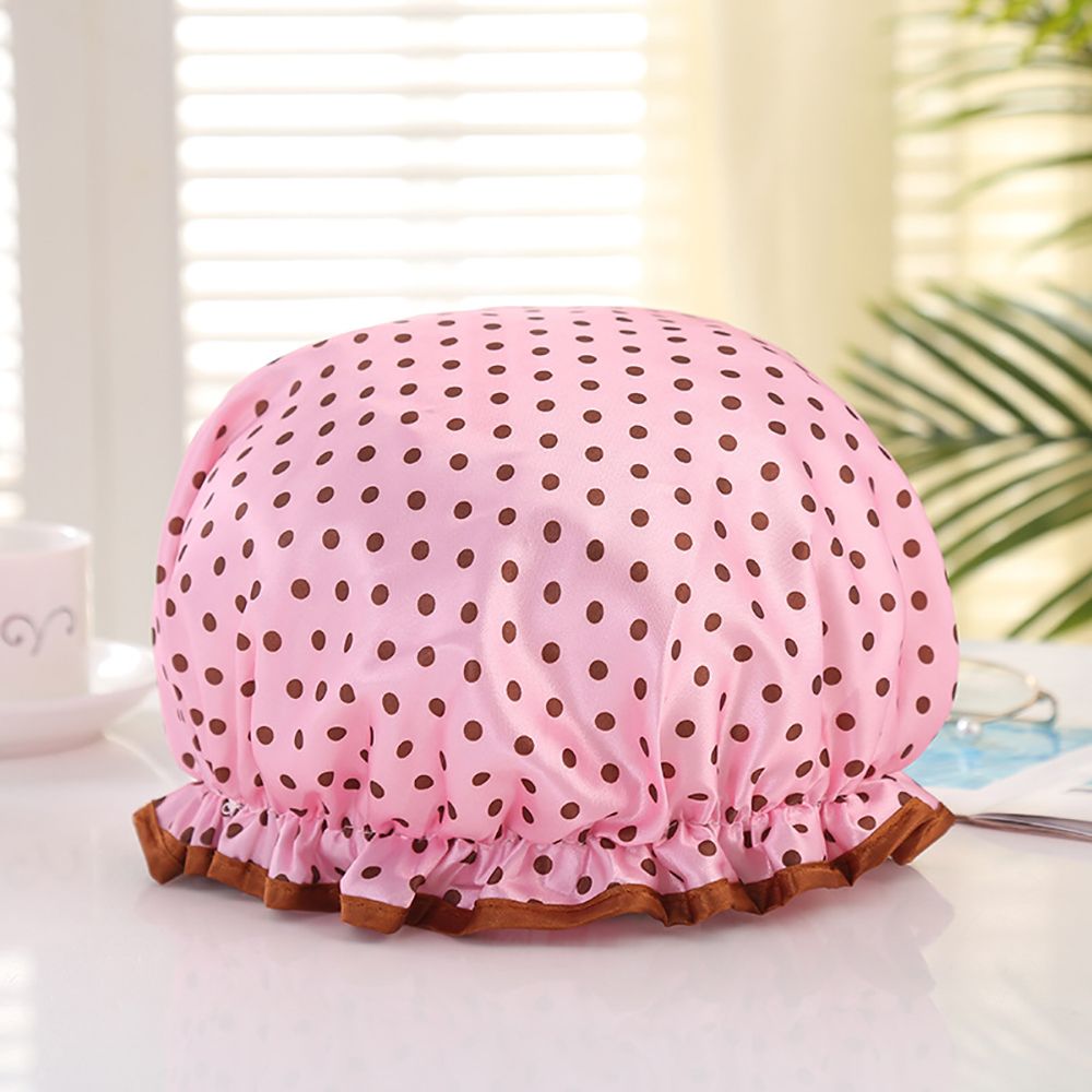 1PC Waterproof Bath Cap Thick Shower Hair Cover Soft Shower Hat Elastic Sleeping Cap Makeup Remover SPA Bathroom Accessories: Pink dot