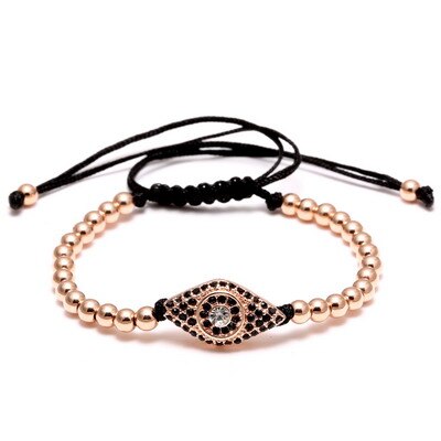 Evil Eye Charm Bracelet Stainless Steel Beads Leather Bracelet For Men Women Daily Casual Jewelry Accessory: Rose Gold